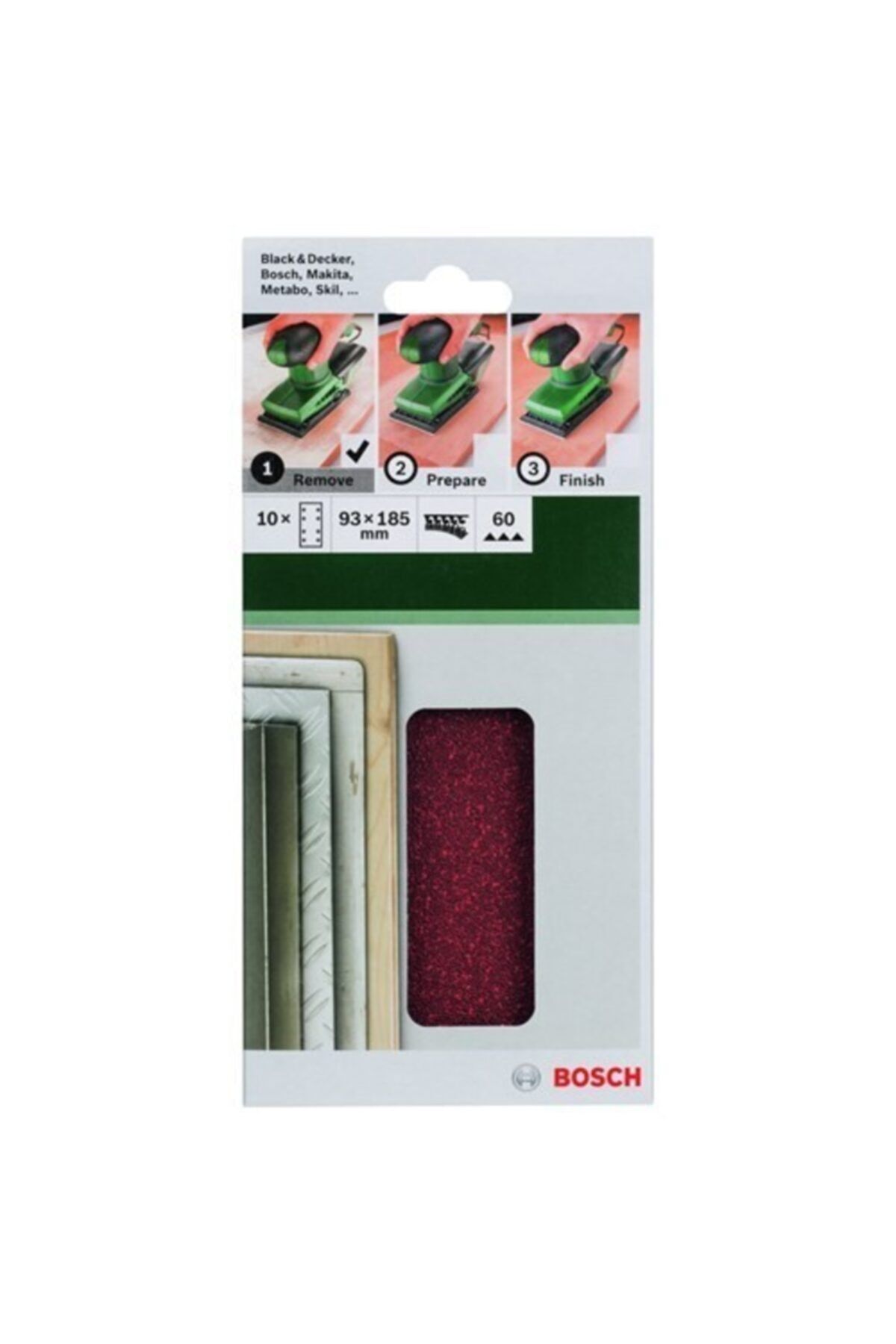 Bosch DIY Titreşimli Zımpara Kağıdı 10'lu, 93 x 185 Mm 60 Kum 8 Delik