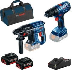 Bosch GBH 180-LI + GSR 180-LI + 2 x akü GBA 18V 4,0Ah + GAL 18V-40 + Bag