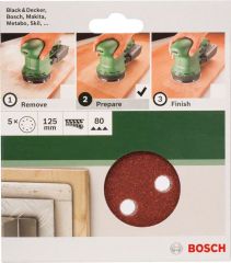 Bosch DIY Universal 8 Delik 125mm 80 Kum (5 adet)