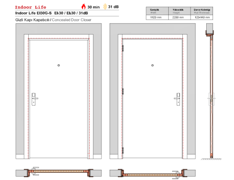 EI30G-S 31 dB Anigra Yangına Dayanıklı Ahşap Kapı