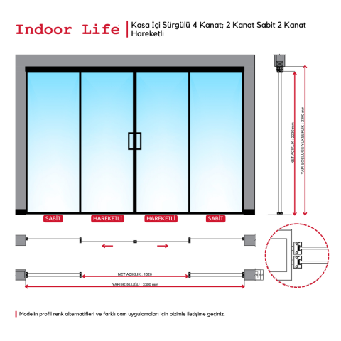 Alüminyum Profil Kasa İçi Sürgülü Cam Kapı