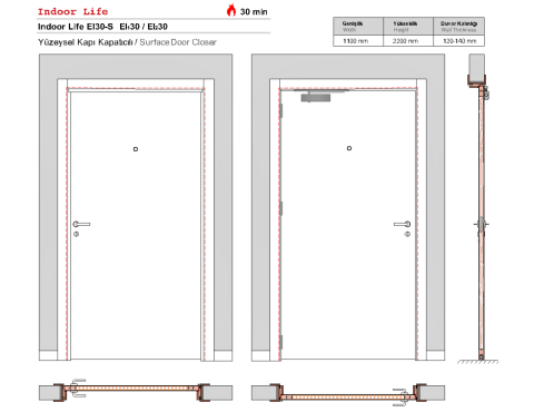 EI30-S Maun Yangına Dayanıklı Ahşap Kapı