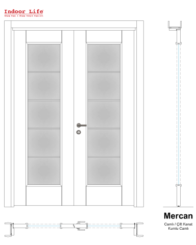 Mercan Camlı 2 Kanat Maun Ahşap Kapı