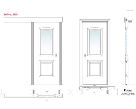 Fulya Tek Camlı Yüzeysel Sürgülü Ahşap Kapı