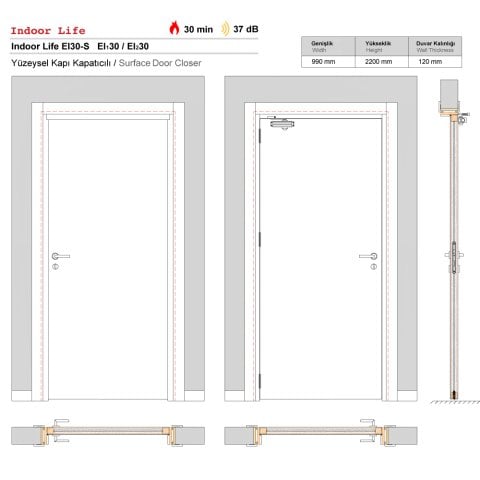 IndoorLife EI30S-G 31 dB Yalıtımlı Kapı