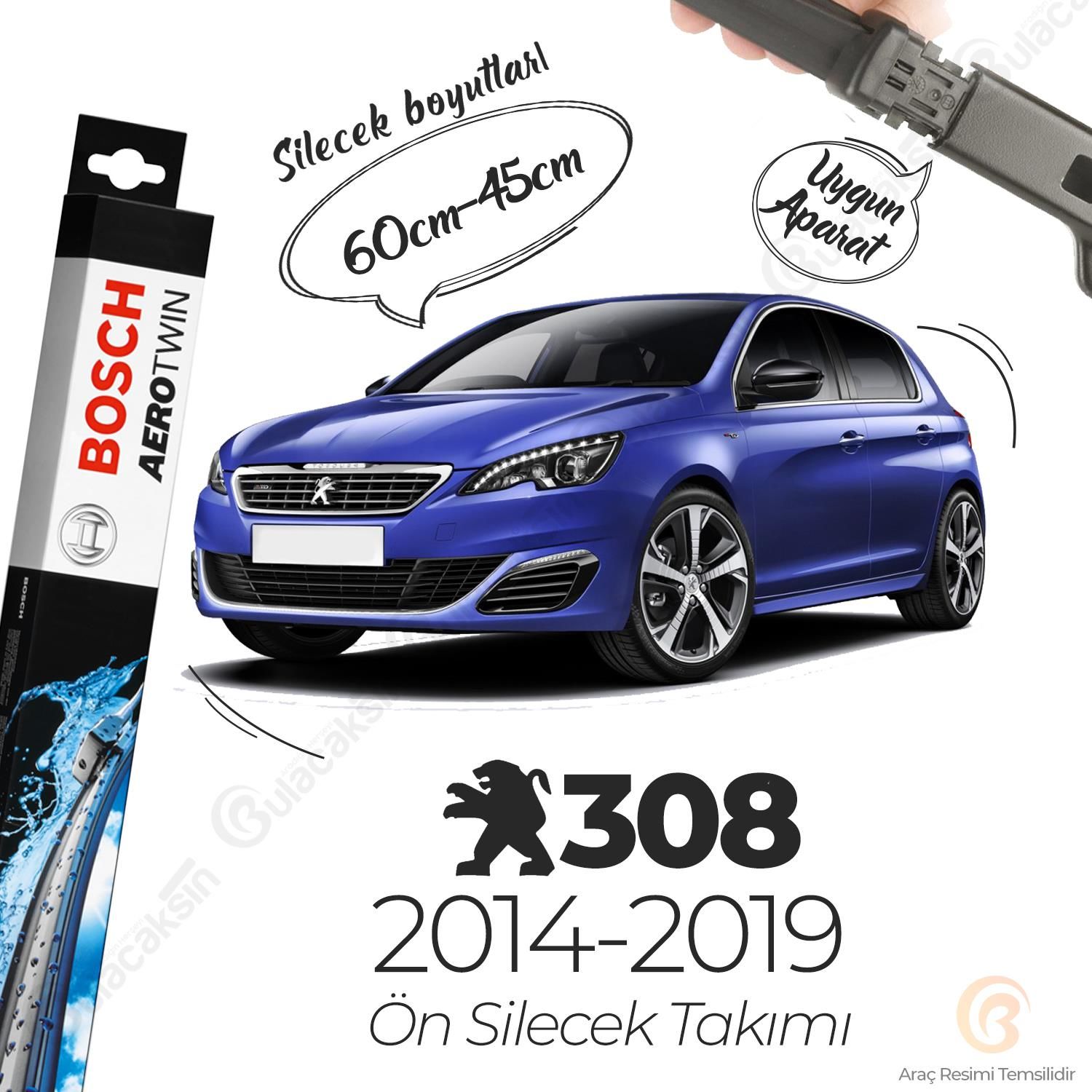 Bosch Aerotwin Muz Silecek Takımı Peugeot 308 2014-2019 ile uyumlu