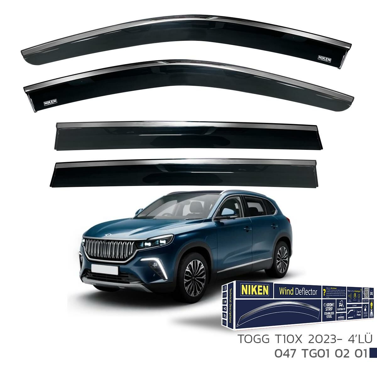 Niken Kromlu Cam Rüzgarlığı Niken Togg T10X 2023 ve Sonrası ile uyumlu