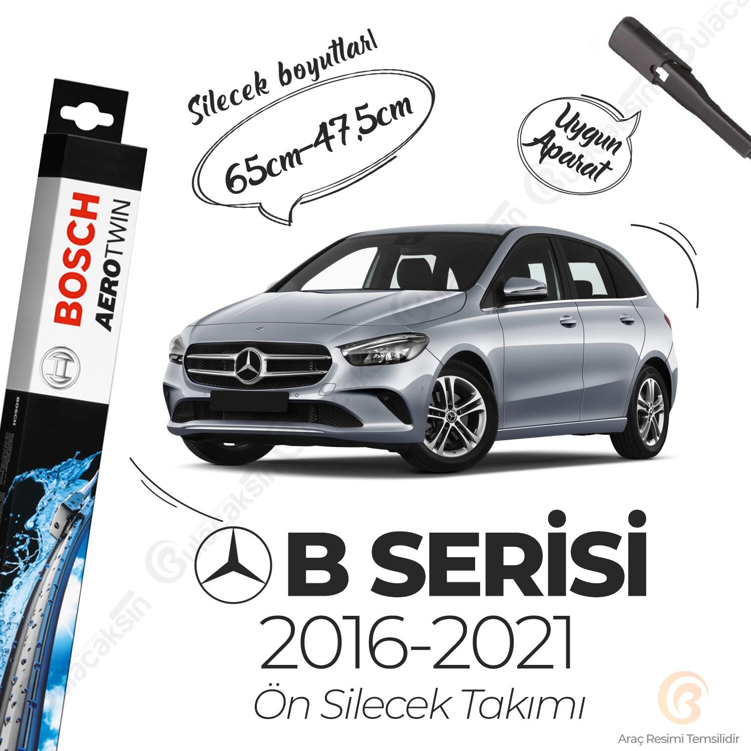 Bosch Aerotwin Muz Silecek Takımı Mercedes B180 W246 2016-2020 ile uyumlu
