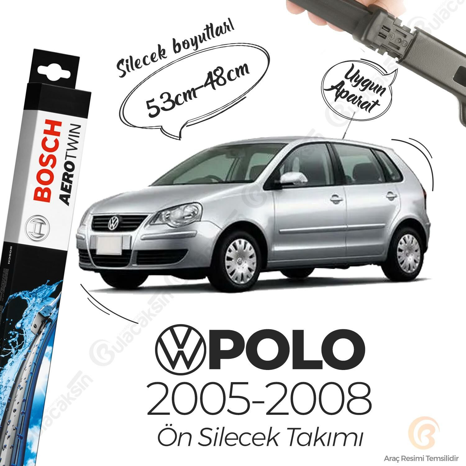 Bosch Aerotwin Muz Silecek Takımı Volkswagen Polo 2005-2008 ile uyumlu