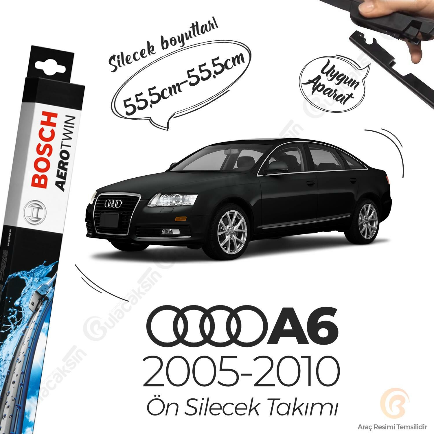 Bosch Aerotwin Muz Silecek Takımı Audi A6 2005-2010 ile uyumlu