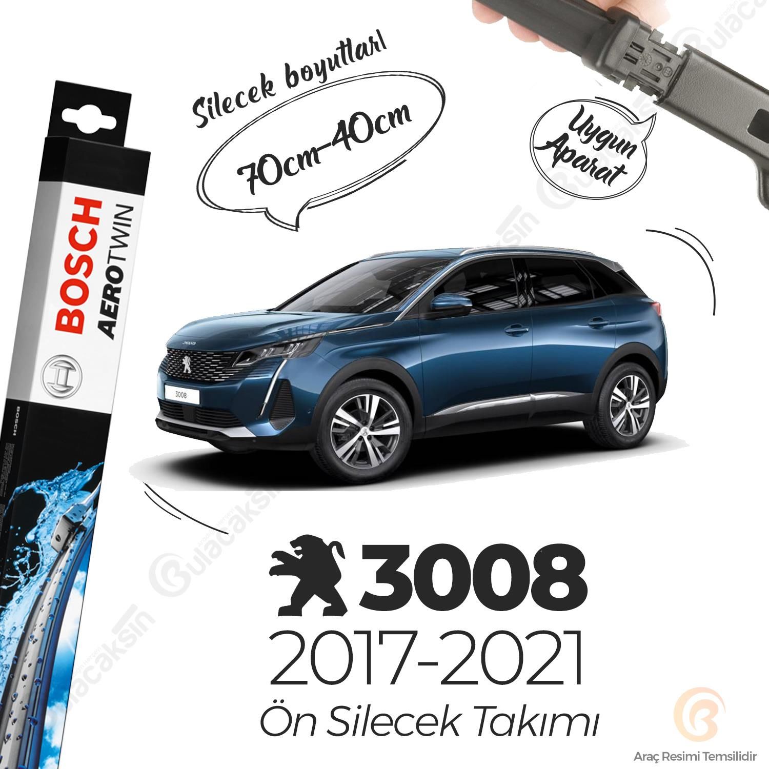 Bosch Aerotwin Muz Silecek Takımı Peugeot 3008 2017-2021 ile uyumlu
