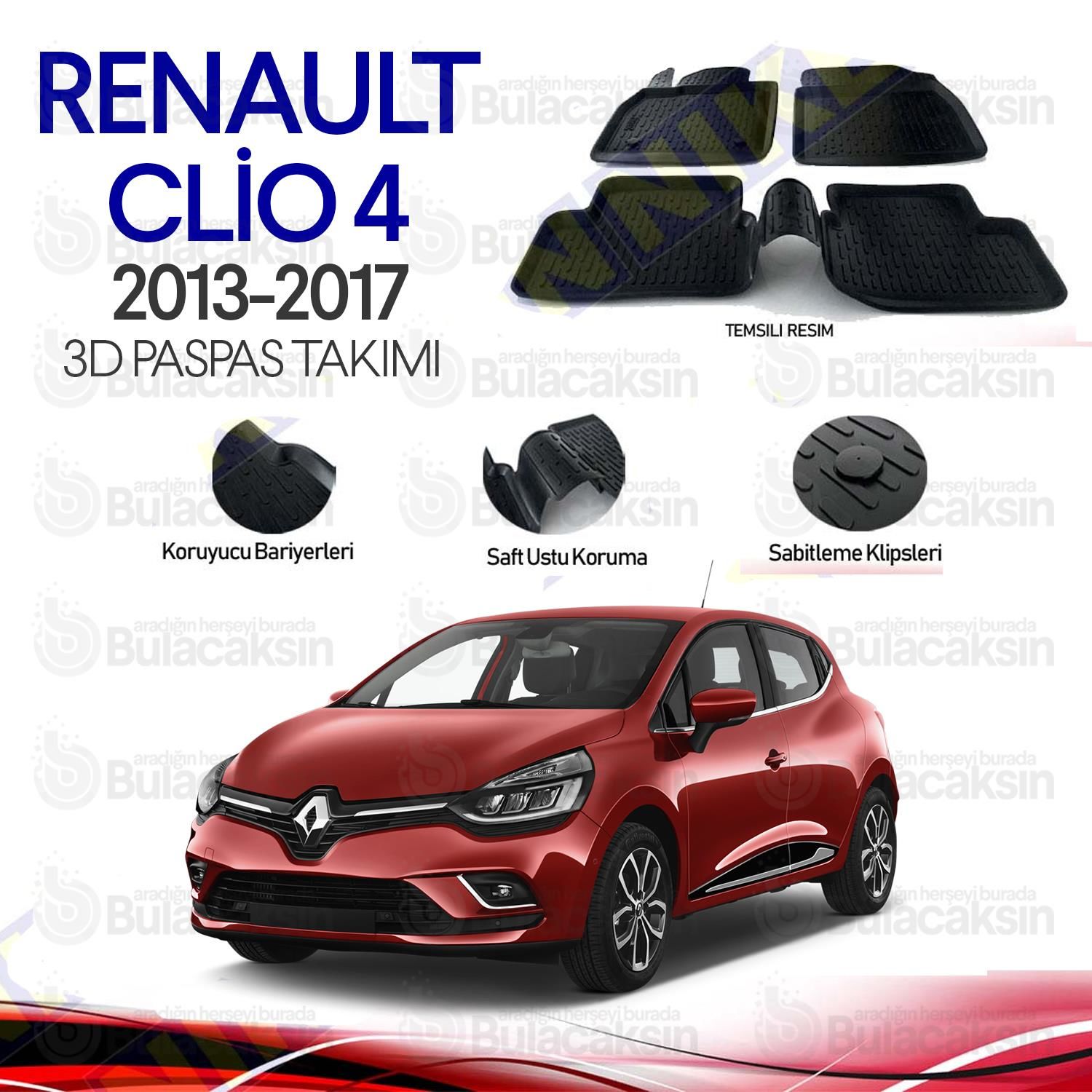 Renault Clio 4 2013 - 2017 3D Havuzlu Oto Paspas Takımı
