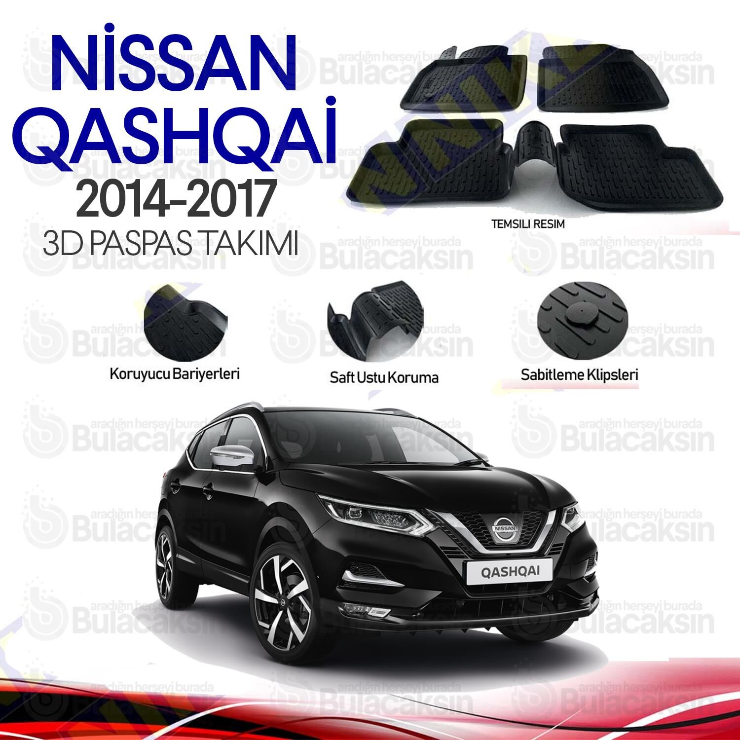 Nissan Qashqai 2014 - 2017 3D Havuzlu Oto Paspas Takımı