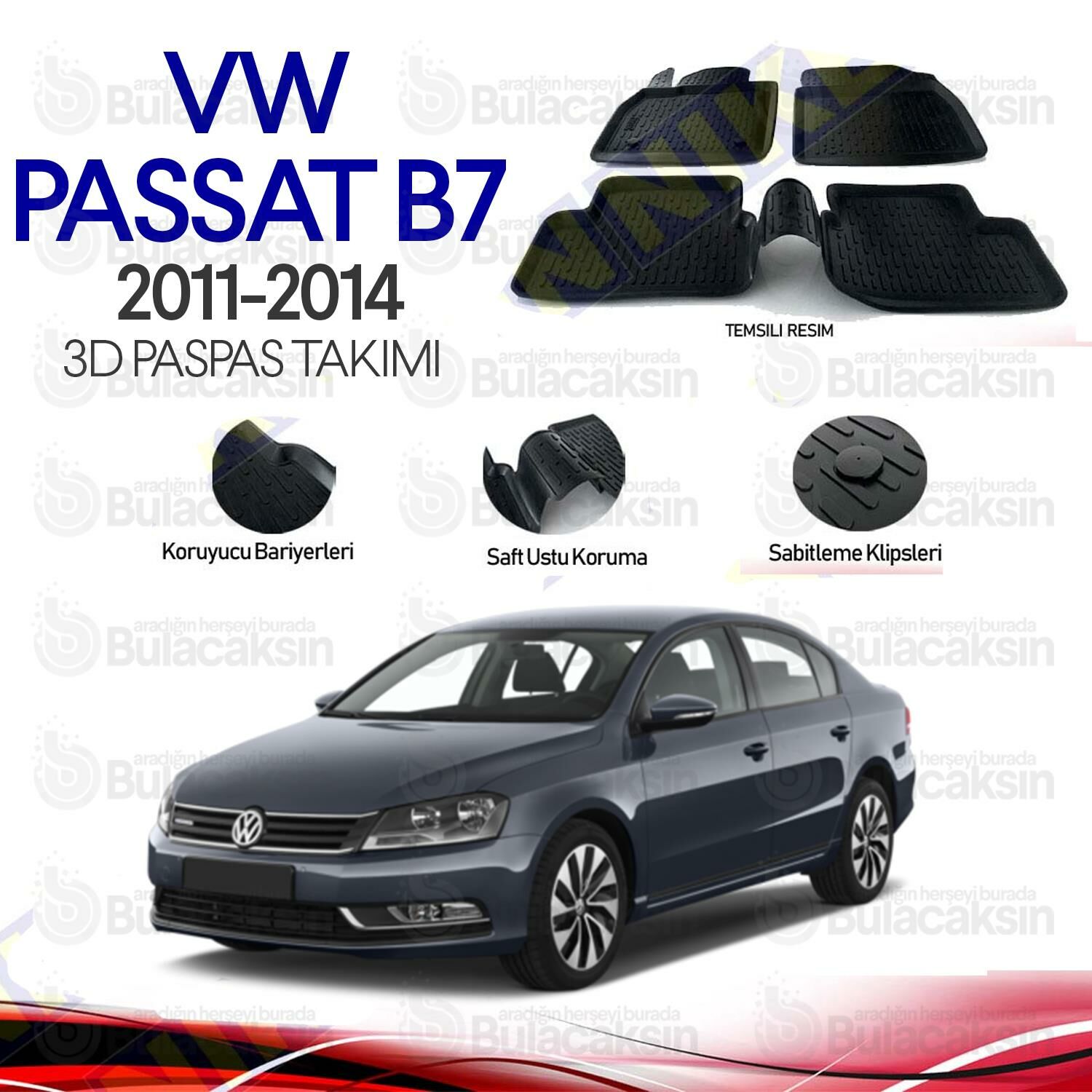 VW Passat B7 2011 - 2014 3D Havuzlu Oto Paspas Takımı