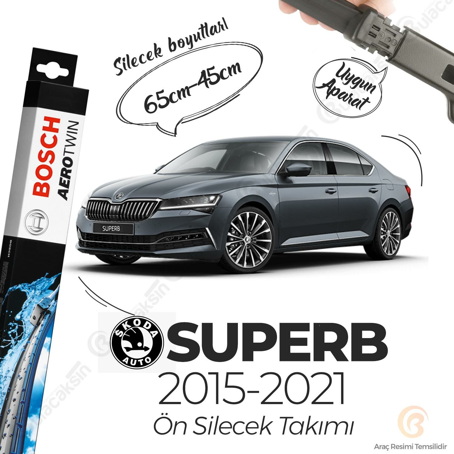 Bosch Aerotwin Muz Silecek Takımı Skoda Superb 2015-2021 ile uyumlu