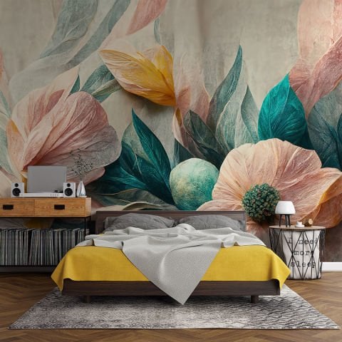 Soyut Pastel Renklerde Çiçekler Yatak Odası Salon Duvar Kağıdı