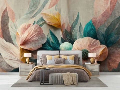 Soyut Pastel Renklerde Çiçekler Yatak Odası Salon Duvar Kağıdı