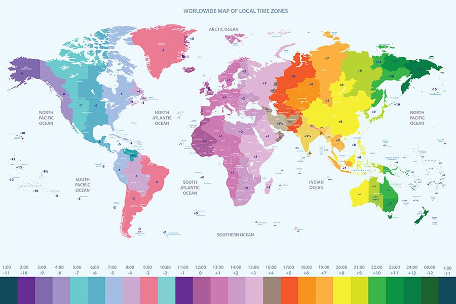 Renkli Dünya Haritası ve Ülkelerin Zaman Dilimleri Oteller İçin Duvar Kağıdı