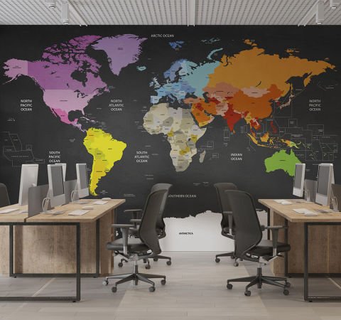 Dünya Haritası Ofis İşyeri Çocuk Odası Duvar Kağıdı