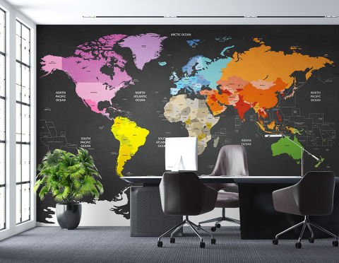 Dünya Haritası Ofis İşyeri Çocuk Odası Duvar Kağıdı
