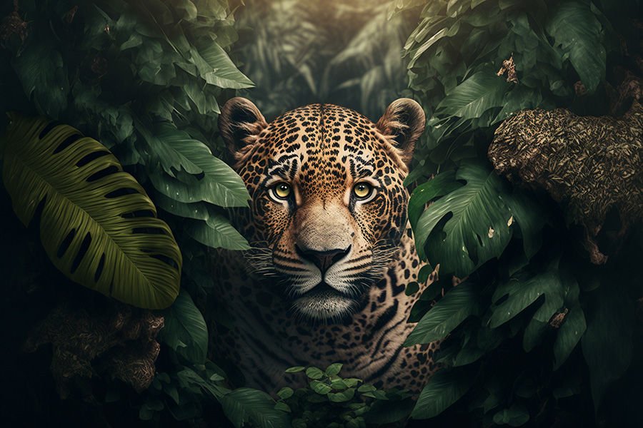Orman Temalı Jaguar Duvar Kağıdı | Non-Woven | En:157xBoy:105 cm.