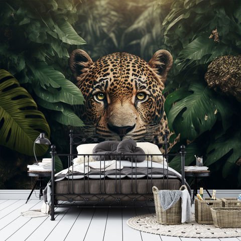 Orman Temalı Jaguar Duvar Kağıdı | Non-Woven | En:157xBoy:105 cm.