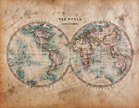Vintage Dünya Haritası Poster Duvar Kağıdı | Non-Woven | En:157xBoy:105 cm.