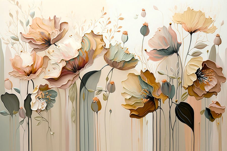 Soyut Çiçekler Pastel Boya Duvar Kağıdı | Non-Woven | En:210xBoy:140 cm.