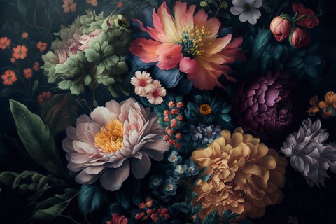 Büyük Renkli Çiçekler Duvar Kağıdı | Non-Woven | En:420xBoy:285 cm.
