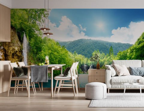 Şelale Orman Gökyüzü Poster Duvar Kağıdı | En:157xBoy:105 cm. | Non-Woven