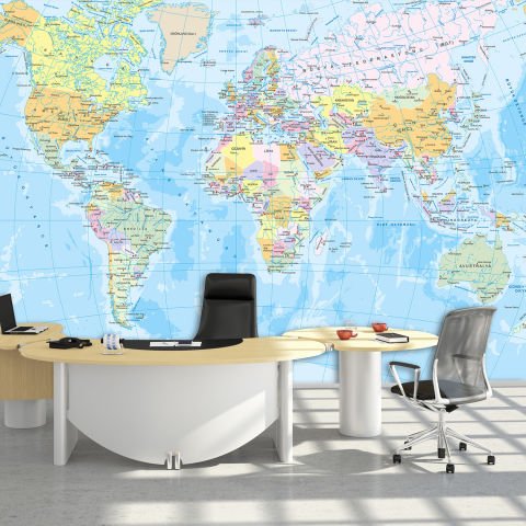 Türkçe Dünya Haritası Duvar Kağıdı | En:420xBoy:285 cm. | Dokulu