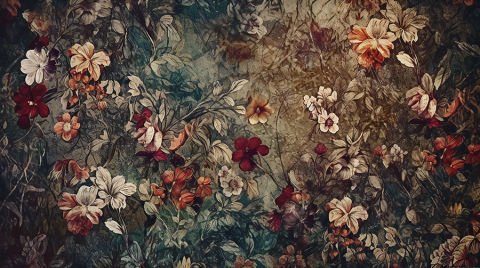 Nostaljik Vintage Çiçekler Duvar Kağıdı | Non-Woven | En:210xBoy:140 cm.