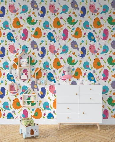 Renkli Kuşlar Çocuk Odası Duvar Kağıdı