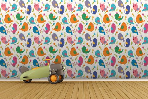 Renkli Kuşlar Çocuk Odası Duvar Kağıdı