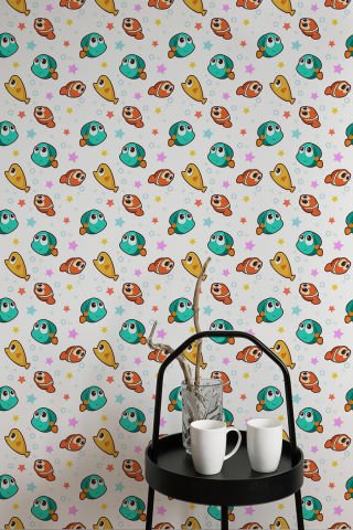 Renkli Küçük Balıklar Çocuk Odası Duvar Kağıdı
