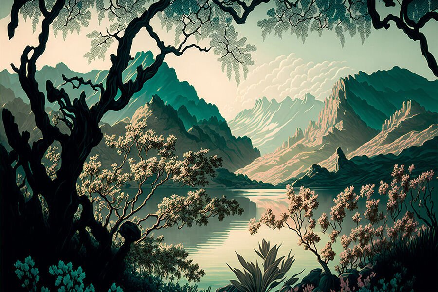 Göl Ağaçlar Dağlar Gökyüzü Doğa Manzarası Duvar Kağıdı