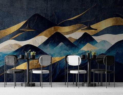 Minimalist Dağlar Manzaralı Soyut Oturma Odası Duvar Kağıdı