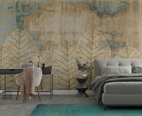 Soyut Yapraklar Vintage Modern Oturma Odası Duvar Kağıdı