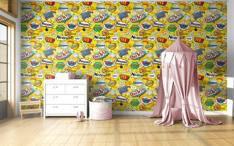 Pop Art Desenli Çocuk Odası Cafe Duvar Kağıdı