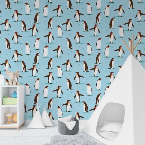 Sevimli Penguenler Çocuk Odası Duvar Kağıdı