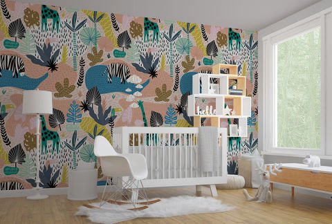 Renkli Orman Hayvanları Çocuk Odası Duvar Kağıdı