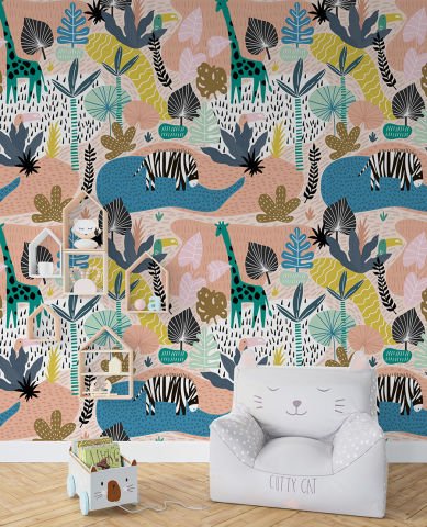 Renkli Orman Hayvanları Çocuk Odası Duvar Kağıdı