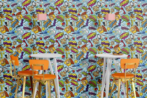 Pop Art Desenli Cafe Bar Duvar Kağıdı