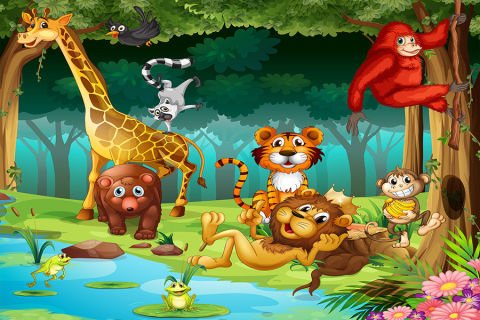 Neşeli Orman ve Hayvanlar Çocuk Odası Duvar Kağıdı