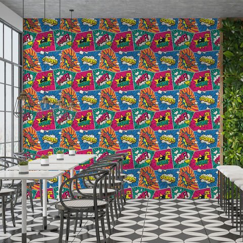 Pop Art Desenli Cafe Bar Ofis Duvar Kağıdı
