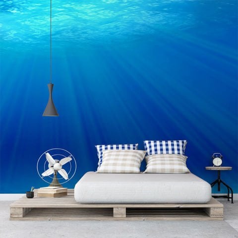 Mavi Deniz Altı Yatak Odası Duvar Kağıdı