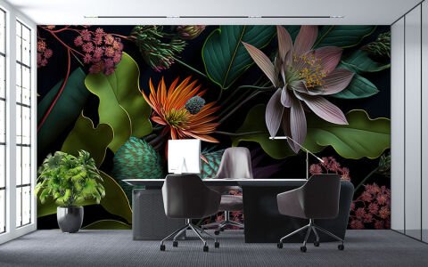 Çiçekler ve Yapraklar Modern Oturma Odası Duvar Kağıdı