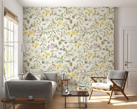 Sarı Çiçekler Yatak Odası Duvar Kağıdı