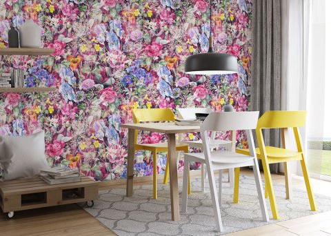 Renkli Çiçekler Mutfak Duvar Kağıdı