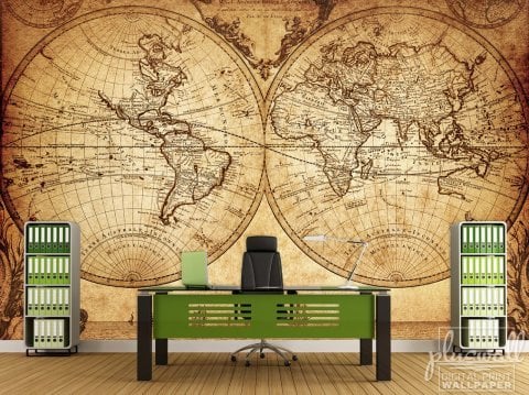 Vintage Dekoratif Dünya Haritası Duvar Kağıdı